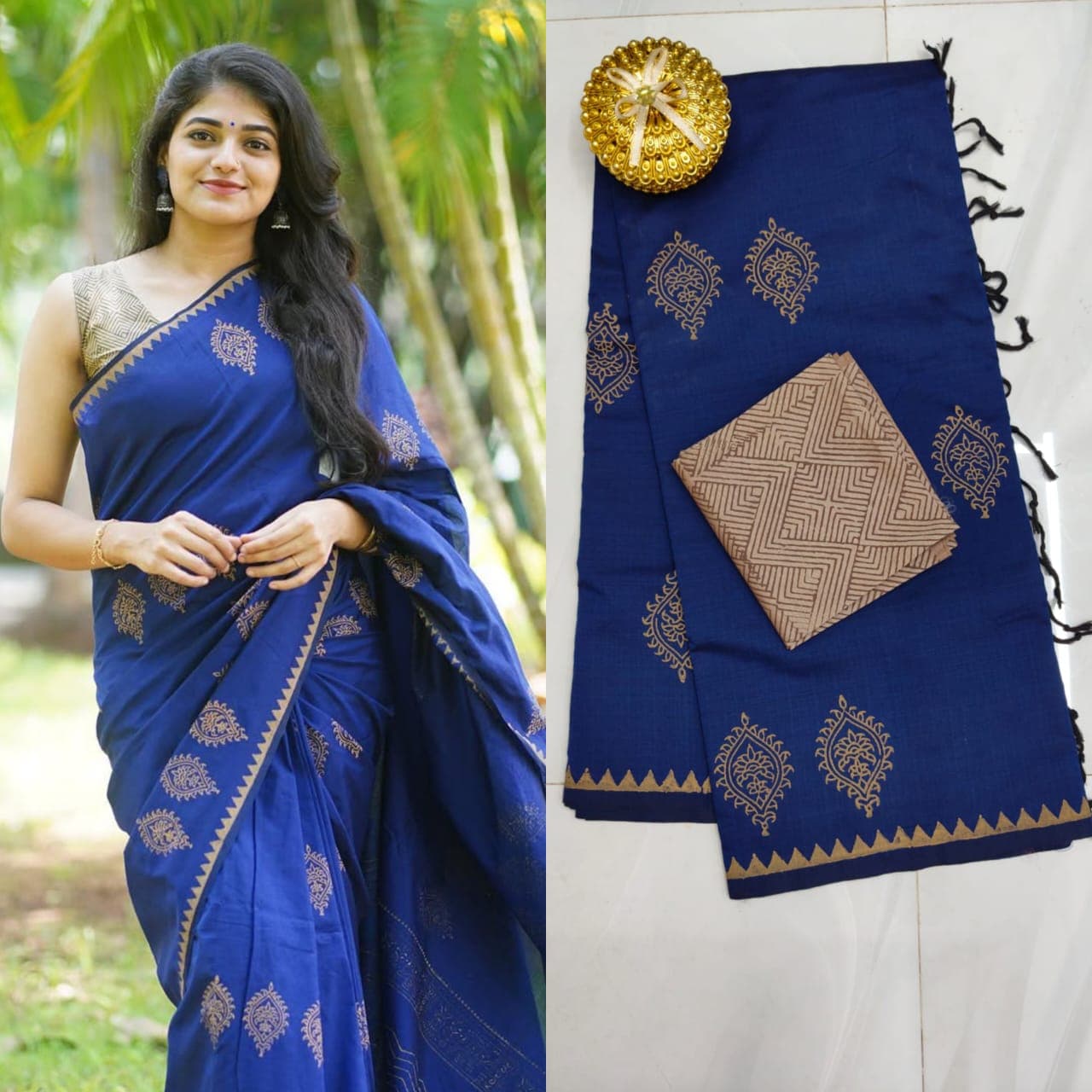 Navy Blue South Mix Cotton Saree named Ananya.